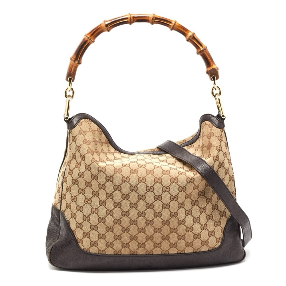 Gucci authentic 2Way bag shoulder bag brown monogram canvas bamboo handle